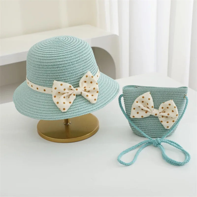 Chapeau de Paille Bebe Fille Ete Bleu