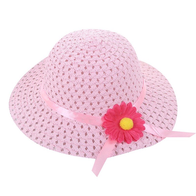 chapeau paille fillette rose