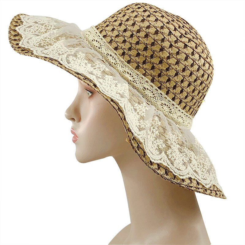 Comhats Chapeau De Paille Femme à Large Bord Pliable – UPF 50+ Avec Nœud & Queue De Cheval, Idéal Plage & Été