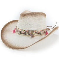 Thumbnail for chapeau country femme en paille blanc