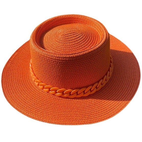 chapeau couleur orange femme paille